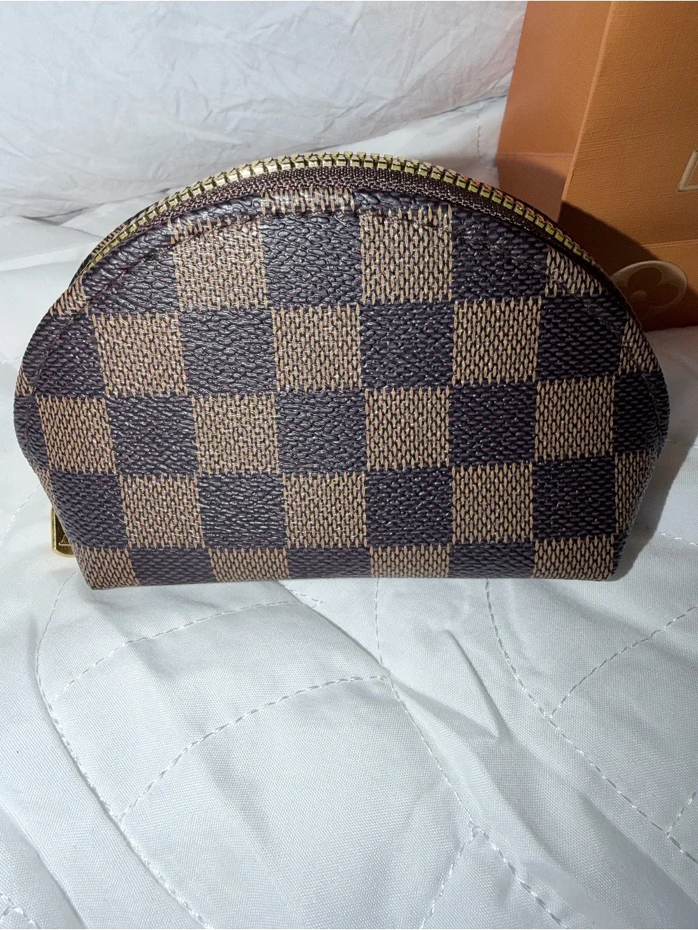Fashion  Cosmetic Pouch with Gold-Tone Zip